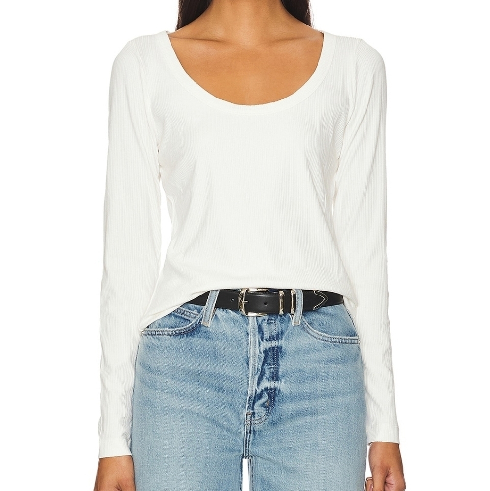 SPANX Wide Neck Ribbed Long Sleeve Shirt Sz Small